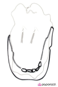 Paparazzi "My Word Is My Bond" RETIRED Black And Silver Link Box Chain Necklace & Earring Set Paparazzi Jewelry