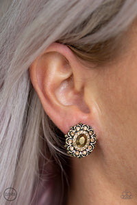 Paparazzi "Flowering Dazzle" Brass Clip On Earrings Paparazzi Jewelry