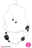 Paparazzi "A Little Get Together" Black Gem Square Linked Silver Necklace & Earring Set Paparazzi Jewelry