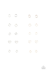 Girl's Starlet Shimmer 224XX Gold & Silver Set of 10 Geometric Shape Post Earrings Paparazzi Jewelry