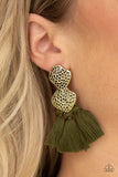 Paparazzi "Tenacious Tassel" Green Post Earrings Paparazzi Jewelry