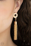 Paparazzi "Perfectly Prestigious" Gold Frame White Rhinestone Clip On Tassel Earrings Paparazzi Jewelry