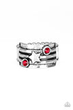 Paparazzi "Stars and Stripes" Red Rhinestone Antiqued Silver Star Ring Paparazzi Jewelry