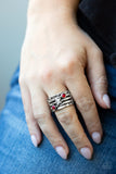 Paparazzi "Stars and Stripes" Red Rhinestone Antiqued Silver Star Ring Paparazzi Jewelry