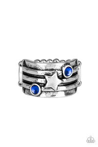 Paparazzi "Stars and Stripes" Blue Rhinestone Antiqued Silver Star Ring Paparazzi Jewelry