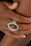 Paparazzi "Malibu Majestic" Brown Bead Ornate Silver Ring Paparazzi Jewelry