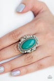 Paparazzi "Malibu Majestic" Green Bead Ornate Silver Ring Paparazzi Jewelry