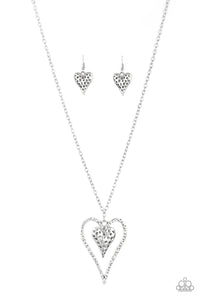 Paparazzi "Hardened Hearts" Silver Necklace & Earring Set Paparazzi Jewelry