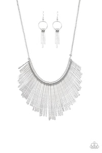 Paparazzi "Metallic Mane" Silver Necklace & Earring Set Paparazzi Jewelry