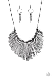 Paparazzi "Metallic Mane" Black Necklace & Earring Set Paparazzi Jewelry