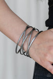 Paparazzi "Karmic Connection" Black Gunmetal Criscross Ribbon Design Cuff Bracelet Paparazzi Jewelry