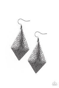 Paparazzi "Texture Retreat" Black Gunmetal Kite Shaped Textured Earrings Paparazzi Jewelry