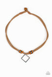 Paparazzi "Pier Square" Brown Cord Silver Pendant Mens Necklace Unisex Paparazzi Jewelry