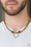 Paparazzi "Pier Square" Brown Cord Silver Pendant Mens Necklace Unisex Paparazzi Jewelry