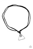 Paparazzi "Terra Traverse"Black Leather Silver Triangle Pendant Urban Necklace Unisex Paparazzi Jewelry