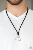 Paparazzi "Terra Traverse"Black Leather Silver Triangle Pendant Urban Necklace Unisex Paparazzi Jewelry