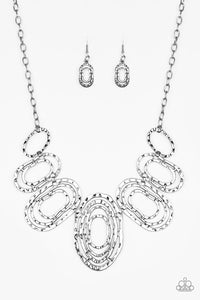 Paparazzi "Empress Impressions" Silver Connected Ring Necklace & Earring Set Paparazzi Jewelry