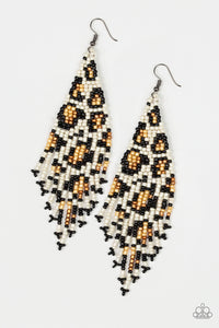 Paparazzi "Bodacious Bombshell" White Black and Copper Seed Bead Earrings Paparazzi Jewelry