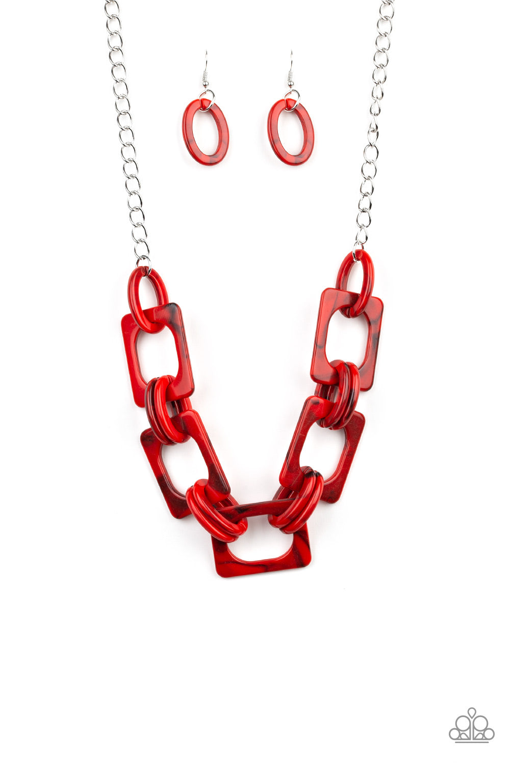 Paparazzi "Sizzle Sizzle" Red Round and Square Acrylic Necklace & Earr