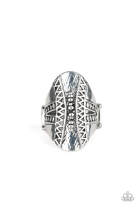 Paparazzi "Shields Up" Silver Embossed Patterned Ring Paparazzi Jewelry