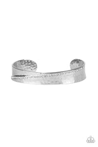 Paparazzi "Bring The Bling" White Rhinestone Silver Hammered Cuff Bracelet Paparazzi Jewelry