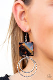 Paparazzi “Maven Maker” Black Acrylic Frame Silver Hammered Hoop Earrings Paparazzi Jewelry