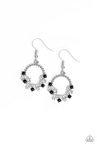 Paparazzi "Refined Razzle" Black Bead White Rhinestone and Silver Hoop Earrings Paparazzi Jewelry