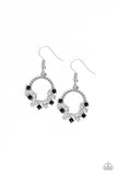 Paparazzi "Refined Razzle" Black Bead White Rhinestone and Silver Hoop Earrings Paparazzi Jewelry