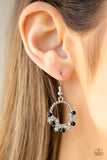 Paparazzi "Refined Razzle" Black Bead White Rhinestone and Silver Hoop Earrings Paparazzi Jewelry