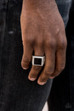 Paparazzi "The Titan" Black Square Center Thick Silver Band Mens Ring Paparazzi Jewelry