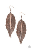 Paparazzi "Lookin For A FLIGHT" Copper Textured Feather Earrings Paparazzi Jewelry