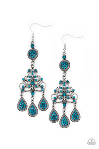 Paparazzi "Royal Renovation" Blue Rhinestone Silver Ornate Earrings Paparazzi Jewelry