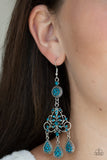 Paparazzi "Royal Renovation" Blue Rhinestone Silver Ornate Earrings Paparazzi Jewelry
