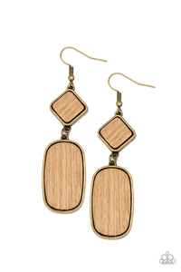 Paparazzi "You WOOD Be So Lucky" Brass Frame Wooden Earrings Paparazzi Jewelry