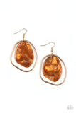 Paparazzi "HAUTE Toddy" Brown Shell Like Iridescent Acrylic Frame Gold Hoop Earrings Paparazzi Jewelry