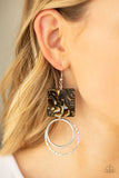 Paparazzi “Maven Maker” Brown Acrylic Frame Silver Hammered Hoop Earrings Paparazzi Jewelry