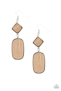 Paparazzi "You WOOD Be So Lucky" Brown Wood Silver Frame Earrings Paparazzi Jewelry