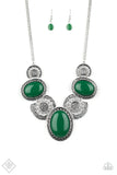 Paparazzi "The Medallion-aire" 201 FASHION FIX Glimpses of Malibu September 2019 Green Bead Silver Floral Frame  Necklace & Earring Set Paparazzi Jewelry