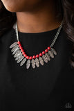 Paparazzi "Desert Plumes" Red Necklace & Earring Set Paparazzi Jewelry