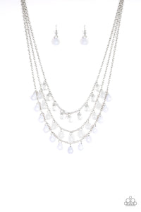 Paparazzi "Melting Ice Caps" White Teardrop Bead Silver Necklace & Earring Set Paparazzi Jewelry