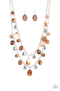 Paparazzi "Rainbow Shine" Brown and Silver Bead Fringe Necklace & Earring Set Paparazzi Jewelry