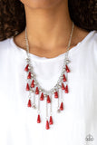 Paparazzi "Fleur de Fringe" Red Necklace & Earring Set Paparazzi Jewelry