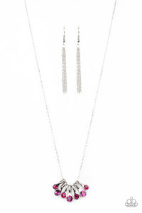 Paparazzi "Slide Into Shimmer" Pink Rhinestone Silver Necklace & Earring Set Paparazzi Jewelry