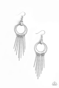 Paparazzi "Eye-Catching Edge" Silver Diamond Cut Hoop Tapered Rod Earrings Paparazzi Jewelry