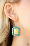 Paparazzi "Sandstone Sway" Yellow Center Turquoise Stone Silver Earrings Paparazzi Jewelry
