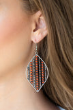 Paparazzi "Leaf Motif" Orange Bead Silver Leafy Frame Earrings Paparazzi Jewelry