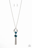Paparazzi "Very Fort-YOU-nate" Blue Glassy Gem White Rhinestone Silver Necklace & Earring Set Paparazzi Jewelry