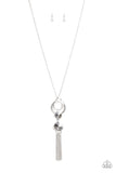 Paparazzi "Very Fort-YOU-nate" Silver Frame Smoky Glassy Gem White Rhinestone Necklace & Earring Set Paparazzi Jewelry