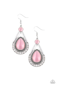 Paparazzi "Pro Glow"Pink Cats Eye Teardrop Stone Silver Earrings Paparazzi Jewelry