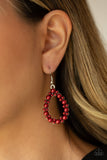 Paparazzi "Pearl Spectacular" Red Pearl Silver Teardrop Hoop Earrings Paparazzi Jewelry